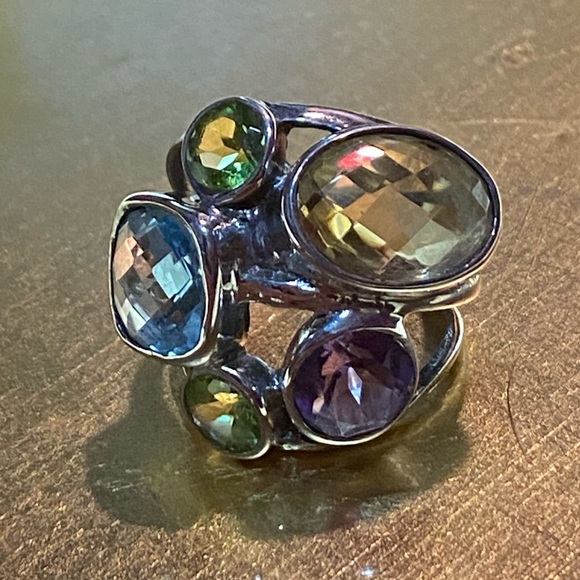FINAL PRICE Chunky Indonesian Sterling Silver multi gem ring 7.5, stunning! - Picture 4 of 15